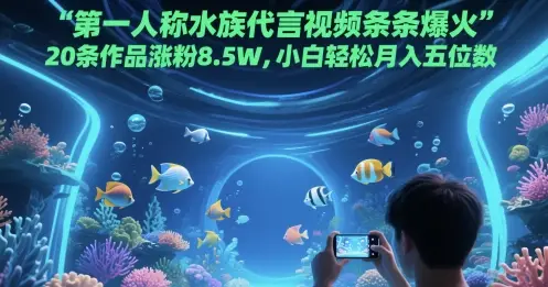 第一人称水族代言视频条条爆火，20条作品涨粉8.5W，小白轻松月入五位数
