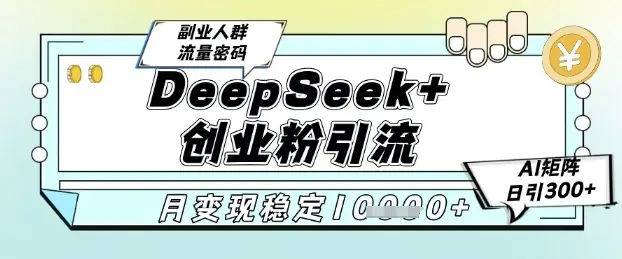 DeepSeek+创业粉精准引流，全新分享课4.0玩法，AI矩阵日引300+，多种变现方式，稳定月入1W