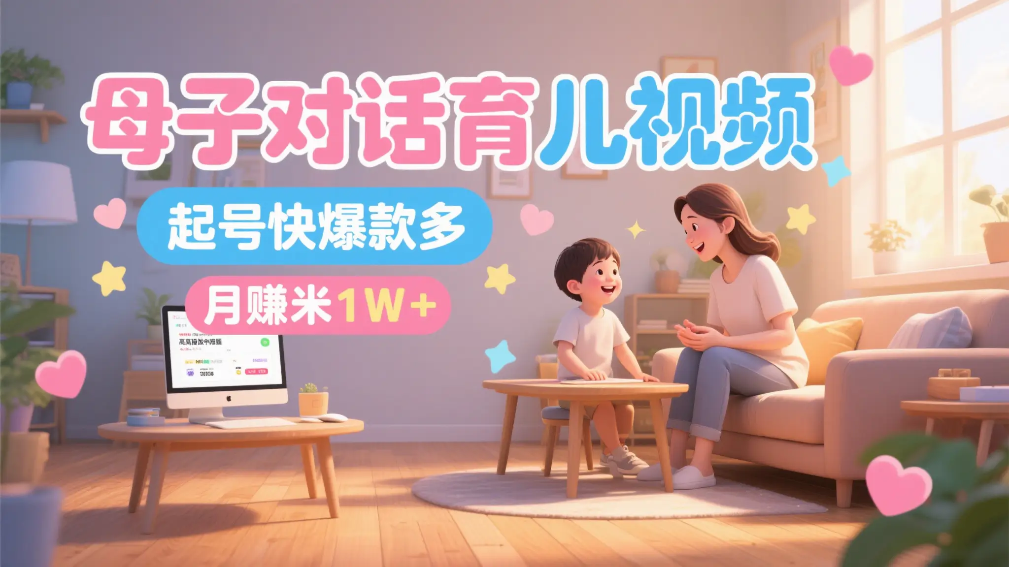 AI生成母子对话育儿类视频，起号快爆款多，小白宝妈轻松学，多渠道变现，月赚米1W+