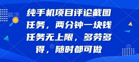 纯手机项目评论截图任务,两分钟一块钱 任务无上限多劳多得,随时随地都能做【揭秘】