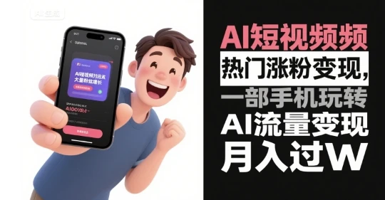 【精】AI短视频热门涨粉变现,一部手机玩转AI流量变现,月入过W