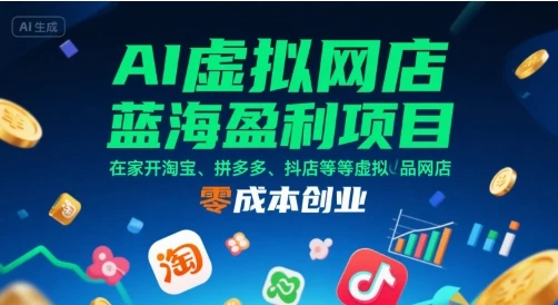 【精】AI虚拟网店蓝海盈利项目,在家开淘宝、拼多多、抖店等虚拟品网店,零成本创业