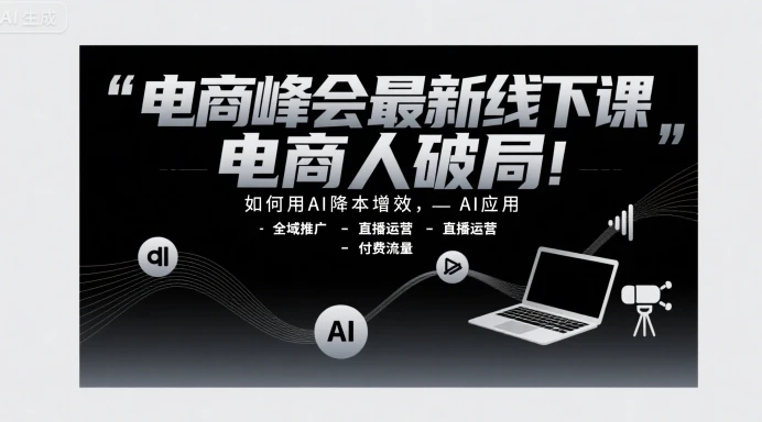 【精】电商峰会最新线下课,电商人破局,如何用AI降本增效,AI应用-全域推广-直播运营-付费流量