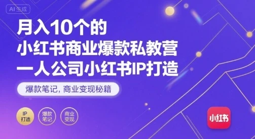 【精】月入10个的小红书商业爆款私教营,一人公司小红书IP打造,爆款笔记,商业变现秘籍