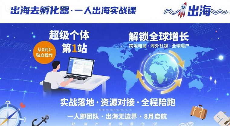 【精】出海去孵化器，一人出海实战课，​超级个体第1站，解锁全球增长