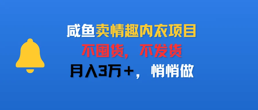咸鱼卖情趣内衣项目，不囤货，不发货，月入3万＋，悄悄做