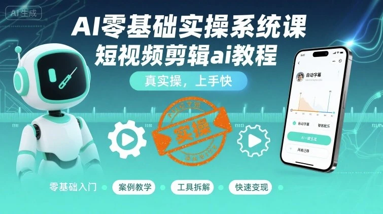 【精】AI零基础实操系统课，短视频剪辑ai教程，真实操，上手快