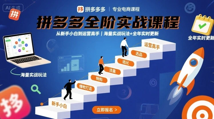 【精】拼多多全阶实战课程，从新手小白到运营高手，海量实战玩法+全年实时更新【2025年9月更新】