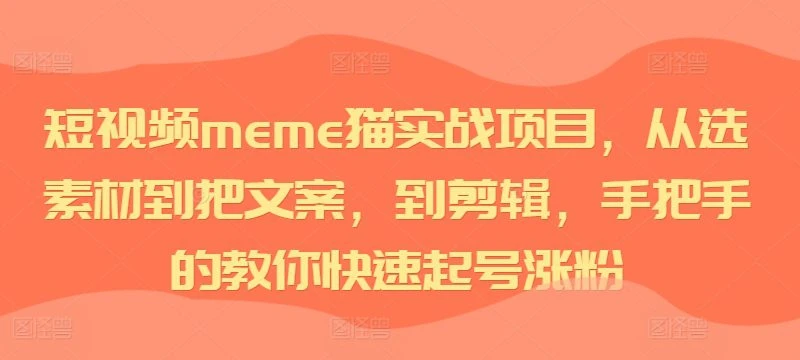 【精】短视频meme猫实战项目，从选素材到把文案，到剪辑，手把手的教你快速起号涨粉
