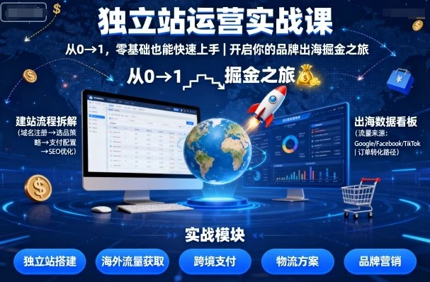 【精】独立站运营实战课，​从0到1，零基础也能快速上手，开启你的品牌出海掘金之旅