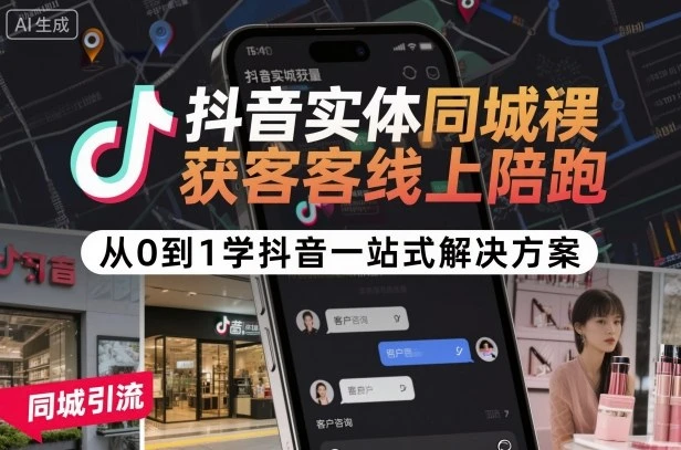 【精】抖音实体同城获客线上陪跑，从0到1学抖音一站式解决方案