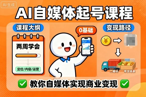 【精】AI自媒体起号课程，0基础小白两周学会，教你自媒体实现商业变现