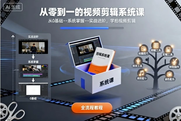 【精】从零到一的视频剪辑系统课，从0基础–系统掌握–实战进阶，学拍视频剪辑