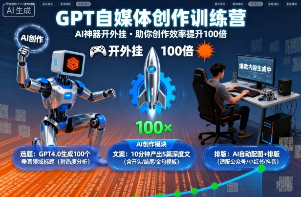 【精】GPT自媒体创作训练营:AI神器开外挂,助你创作效率提升100倍