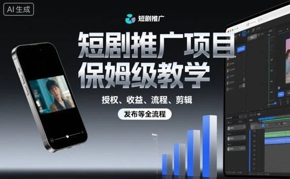 【精】短剧推广项目保姆级教学，授权、收益、流程、剪辑，发布等全流程