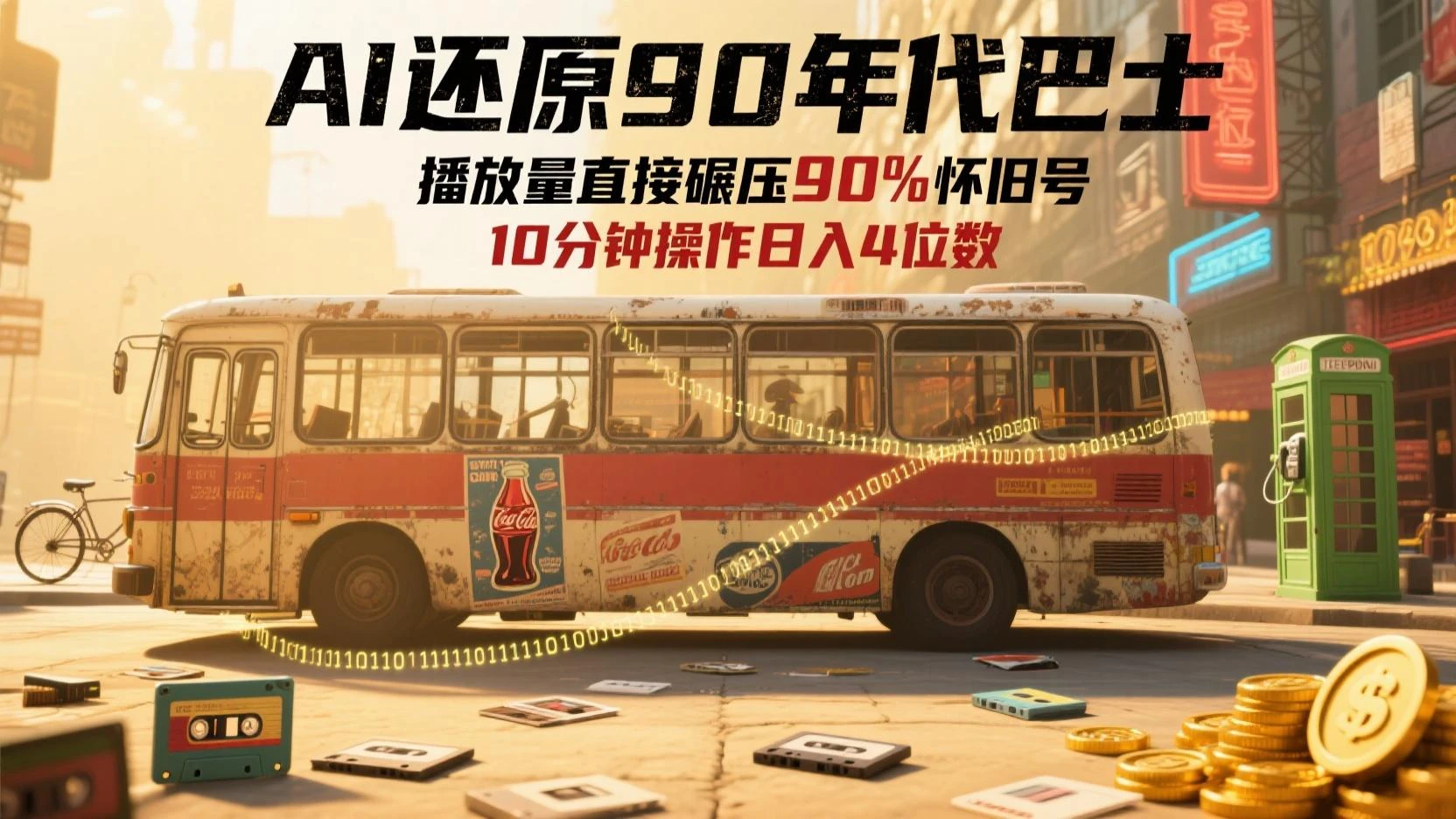 怀旧赛道新玩法,AI还原90年代巴士,播放量碾压90%怀旧号,单日变现1000+
