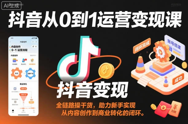 【精】抖音从0到1运营变现课,全链路实操干货,助力新手实现从内容创作到商业转化的闭环