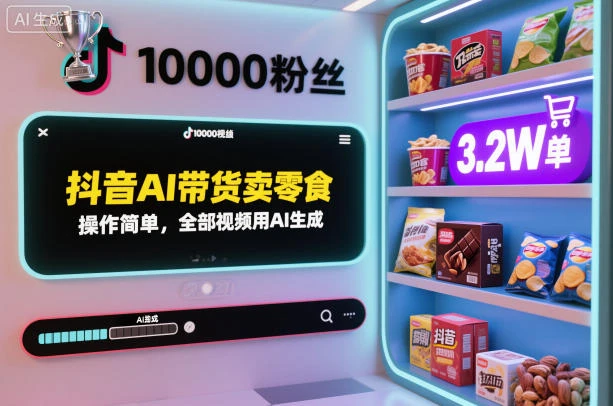 抖音AI带货卖零食,操作简单,全部视频用AI生成,一万粉丝,卖了3.2W单