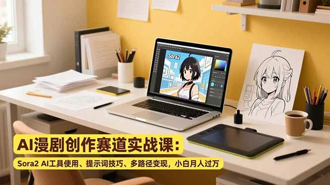 【精】AI漫剧创作赛道实战课：Sora2 AI工具使用、提示词技巧、多路径变现，小白月入过万-资源之家
