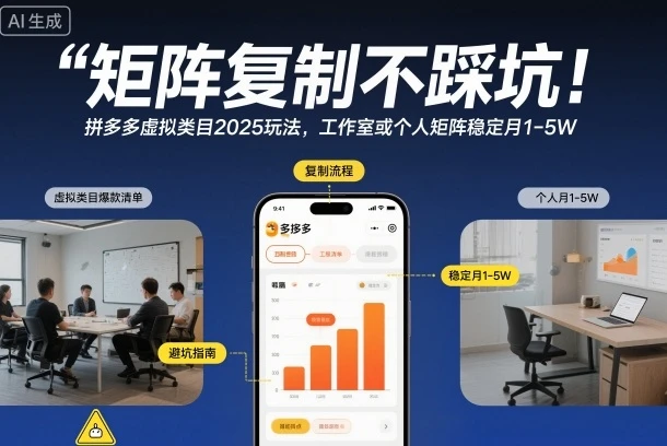 矩阵复制不踩坑！拼多多虚拟类目2025玩法，工作室或者个人矩阵稳定月1-5W【揭秘】