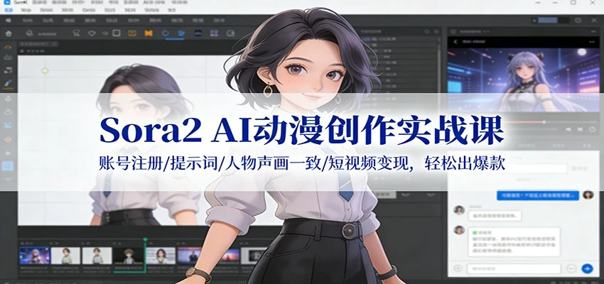 Sora2 AI动漫创作实战课：账号注册/提示词/人物声画一致/短视频变现，轻松出爆款-资源之家
