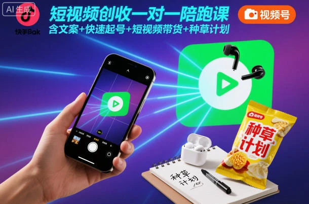 【精】短视频创收一对一陪跑课,含文案+快速起号+短视频带货+种草计划