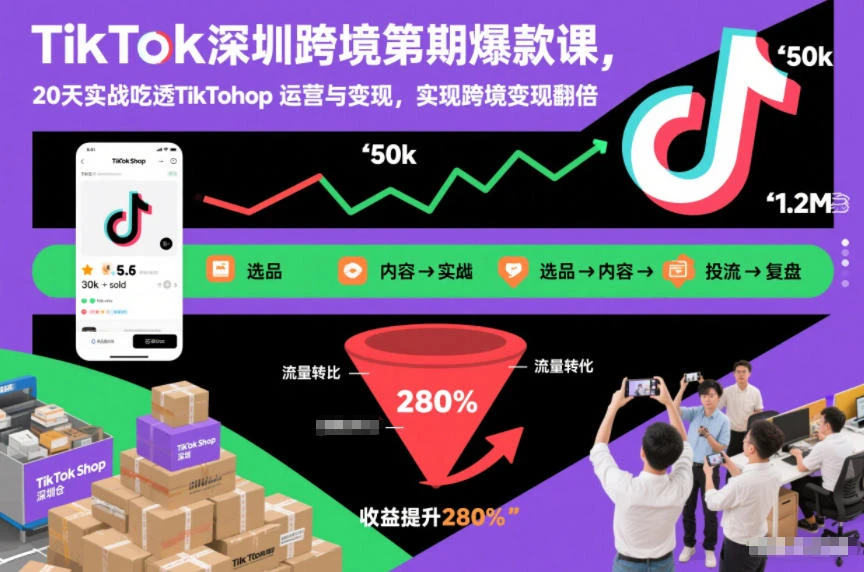 TikTok深圳跨境第2期爆款课，20天实战吃透TikTok Shop运营与变现，实现跨境变现翻倍-资源之家