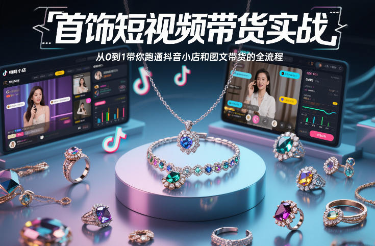 【精】首饰短视频带货实战，从0到1带你跑通抖音小店和图文带货的全流程