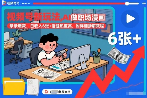 视频号新玩法，AI做职场漫画，条条爆款，日收入6张+话题热度高，附详细拆解教程-资源之家