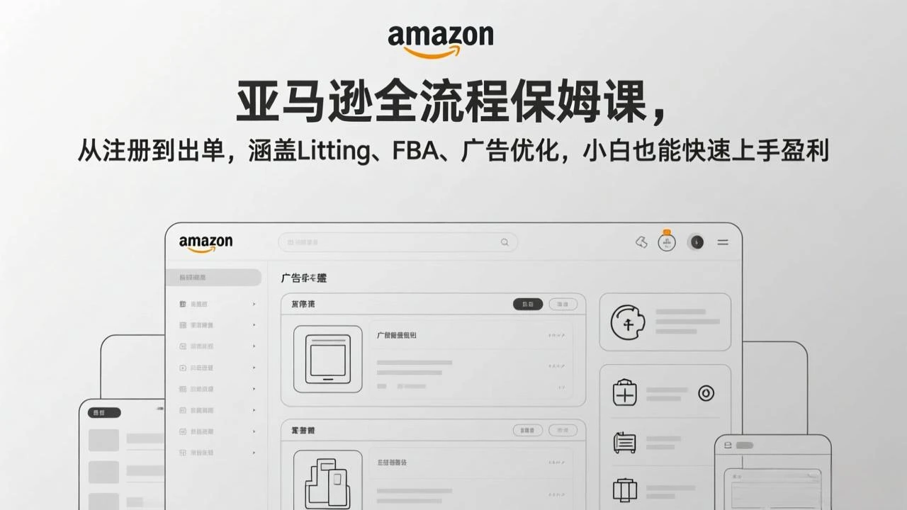 【精】亚马逊全流程保姆课，从注册到出单，涵盖Listing、FBA、广告优化，小白也能快速上手盈利-资源之家