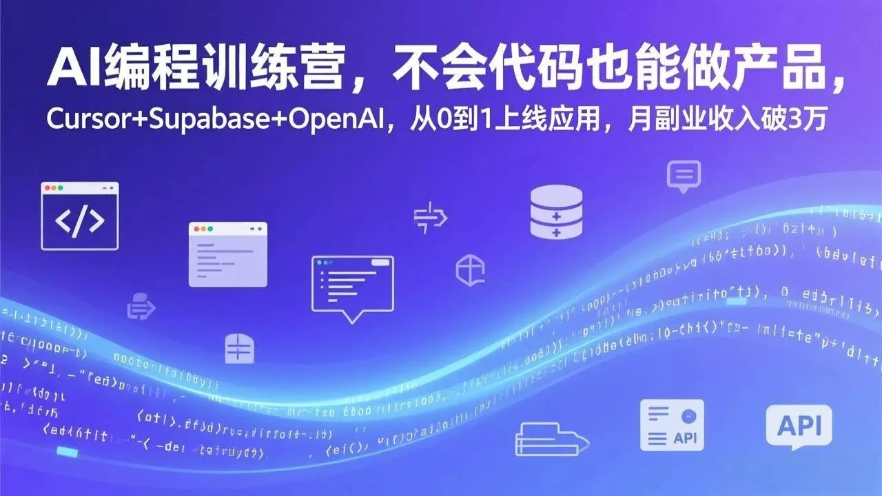 【精】AI编程训练营,不会代码也能做产品,Cursor+Supabase+OpenAI,从0到1上线应用,月副业收入破3万-副业吧 【精】AI编程训练营,不会代码也能做产品,Cursor+Supabase+OpenAI,从0到1上线应用,月副业收入破3万-副业吧