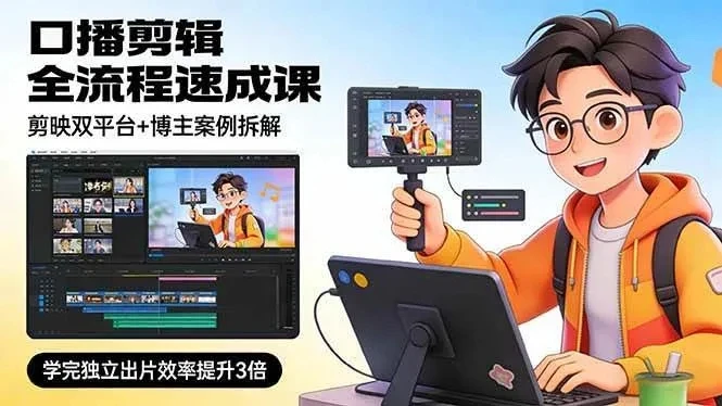 【精】口播剪辑全流程速成课，剪映双平台+博主案例拆解，学完独立出片效率提升3倍-资源之家