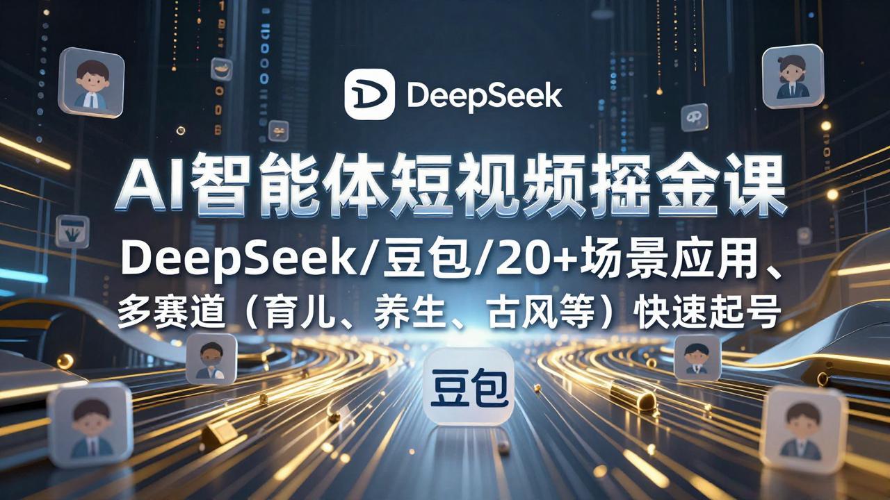 【精】AI智能体短视频掘金课，DeepSeek/豆包/20+场景应用、多赛道（育儿、养生、古风等）快速起号-资源之家