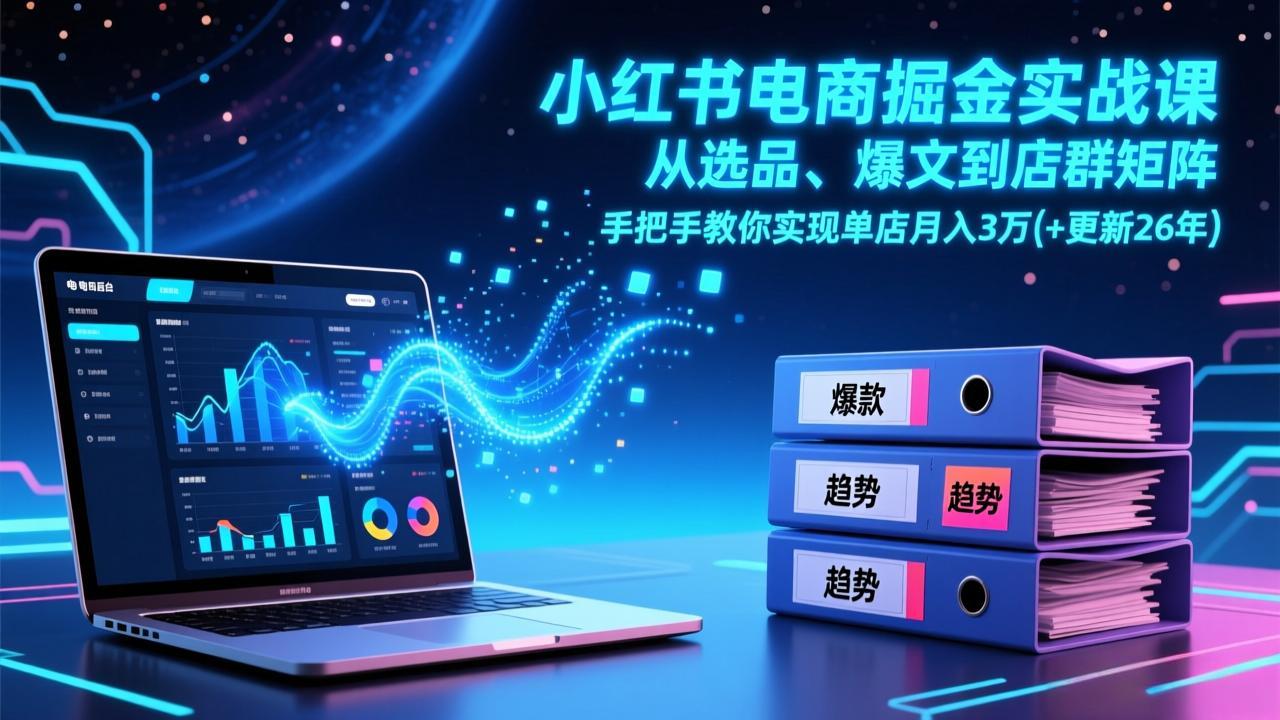 【精】小红书电商掘金实战课，从选品、爆文到店群矩阵，手把手教你实现单店月入3万+(更新26年)-资源之家