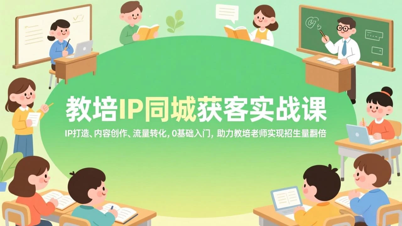 【精】教培IP同城获客实战课，IP打造、内容创作、流量转化，0基础入门，助力教培老师实现招生量翻倍-资源之家