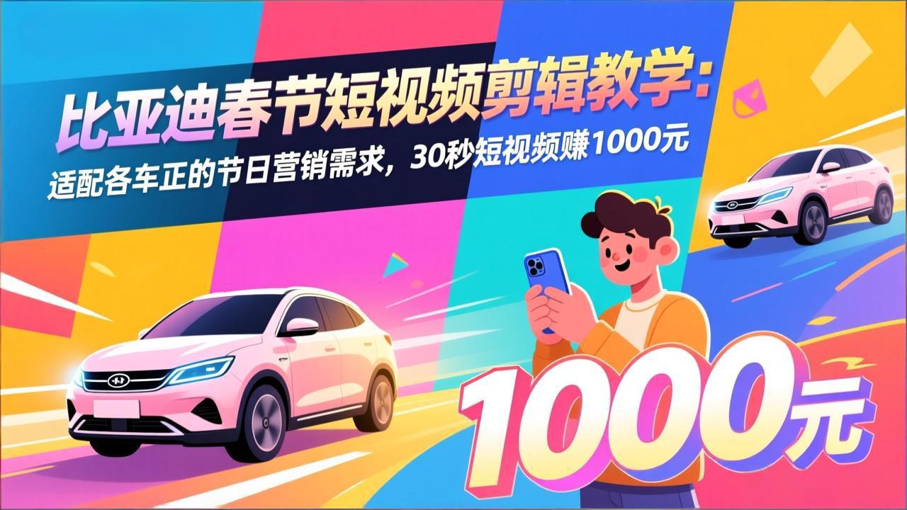 比亚迪春节短视频剪辑教学：适配各车企的节日营销需求，30秒短视频赚1000元-资源之家