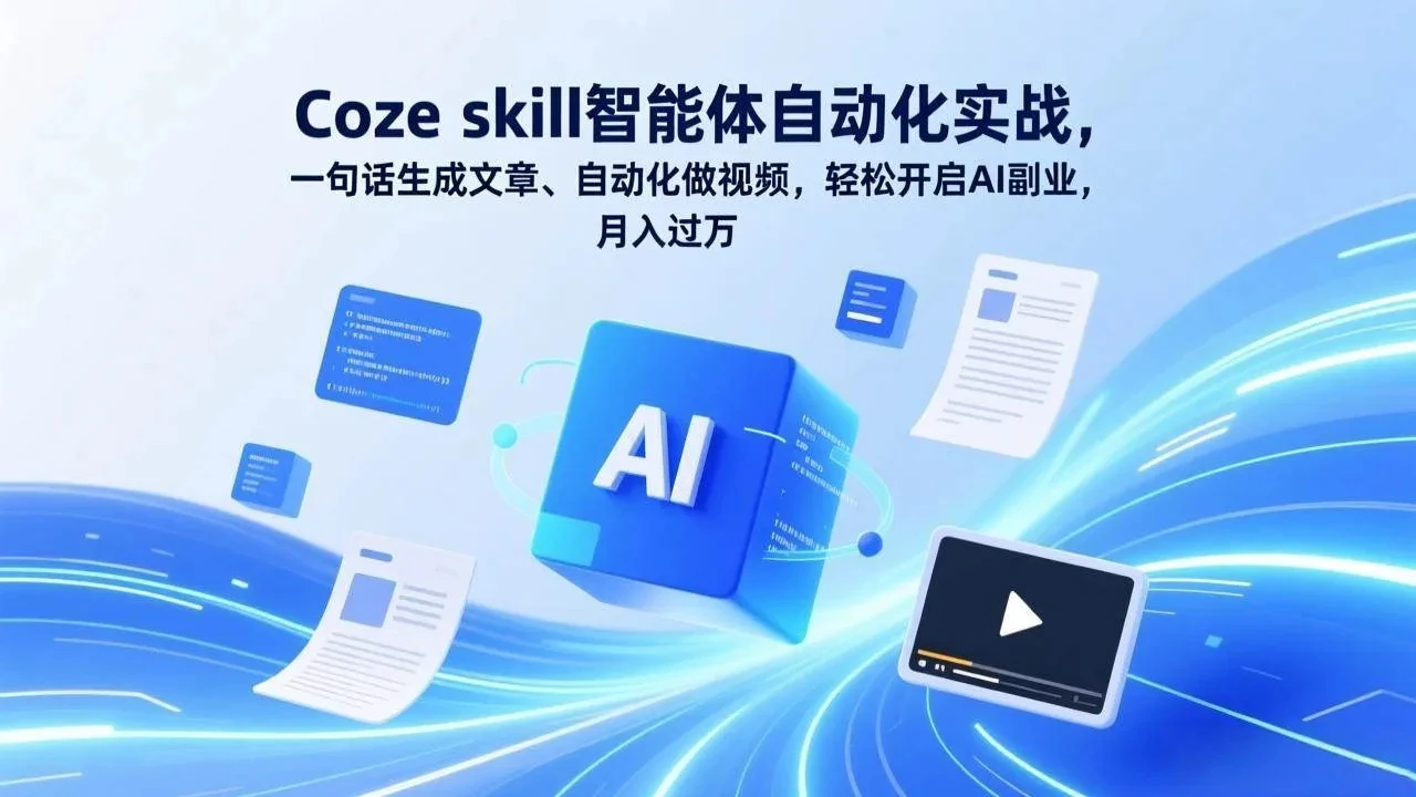 【精】Coze skill智能体自动化实战，一句话生成文章、自动化做视频，轻松开启AI副业，月入过万-资源之家