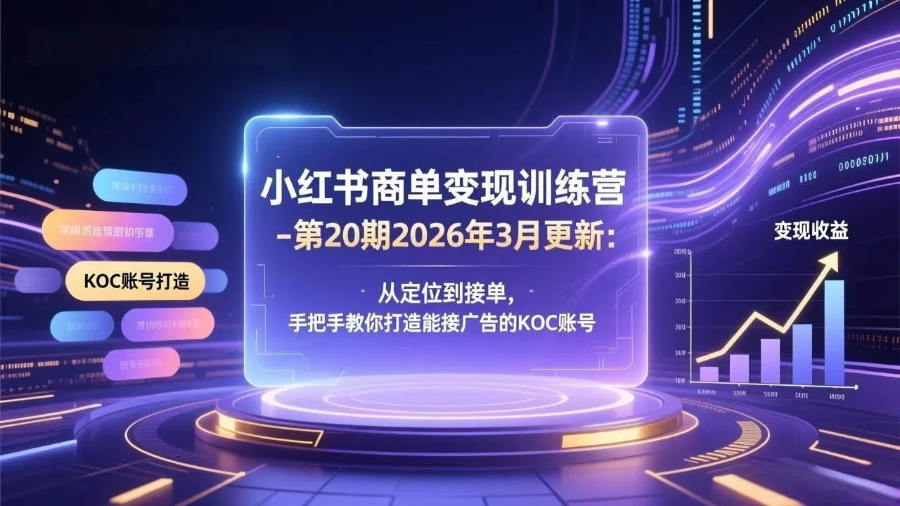 【精】小红书商单变现训练营-第20期26年3月更新：从定位到接单，手把手教你打造能接广告的KOC账号-资源之家