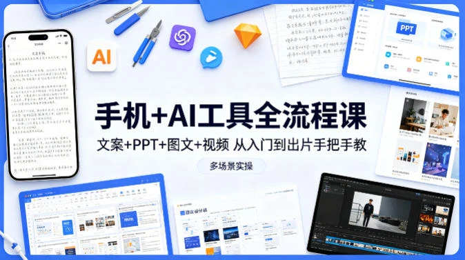 【精】林老师·手机 AI工具全流程课，文案 PPT 图文 视频，从入门到出片手把手教，多场景实操