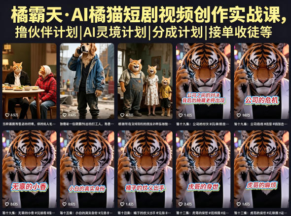 【精】橘霸天·AI橘猫短剧视频创作实战课,撸伙伴计划|AI灵境计划|分成计划|接单收徒等 【精】橘霸天·AI橘猫短剧视频创作实战课,撸伙伴计划|AI灵境计划|分成计划|接单收徒等