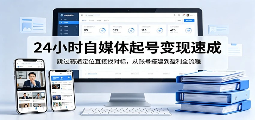 【精】24小时自媒体起号变现速成，跳过赛道定位直接找对标，从账号搭建到盈利全流程