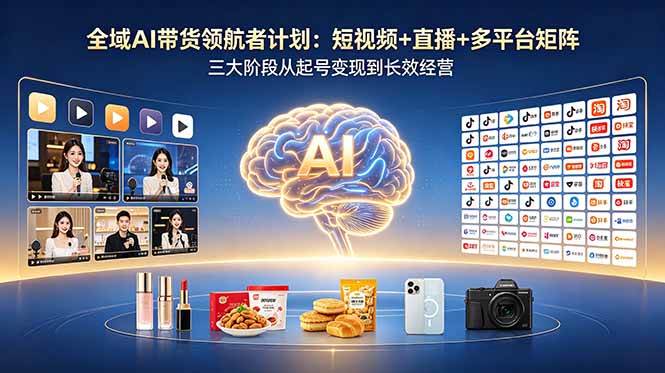 【精】全域AI带货领航者计划:短视频+直播+多平台矩阵,三大阶段从起号变现到长效经营