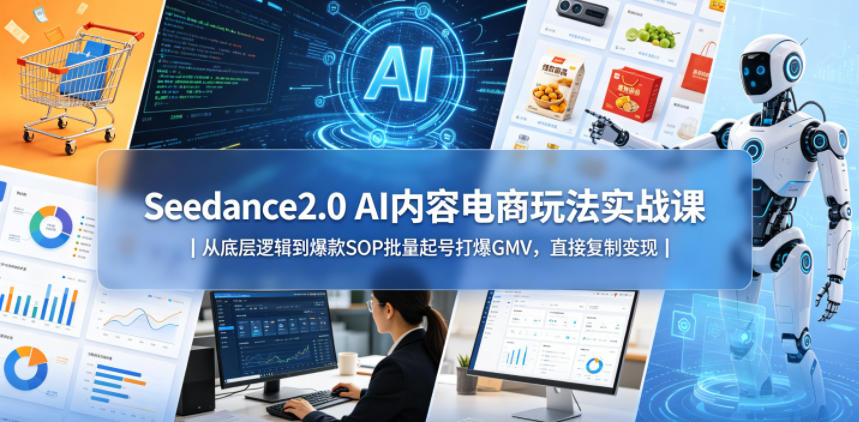 【精】Seedance2.0 AI内容电商玩法实战课|从底层逻辑到爆款SOP批量起号打爆GMV,直接复制变现