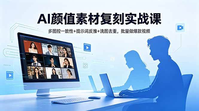 【精】AI颜值素材复刻实战课，多图控一致性+提示词反推+洗图去重，批量做爆款视频