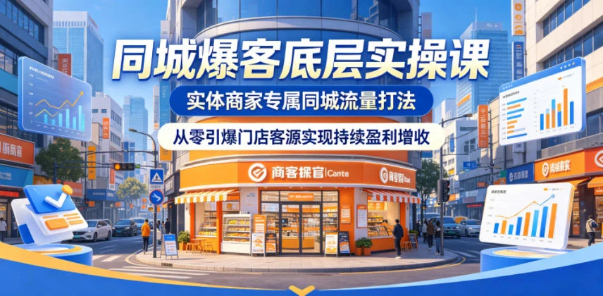 【精】同城爆客底层实操课，实体商家专属同城流量打法，从零引爆门店客源实现持续盈利增收
