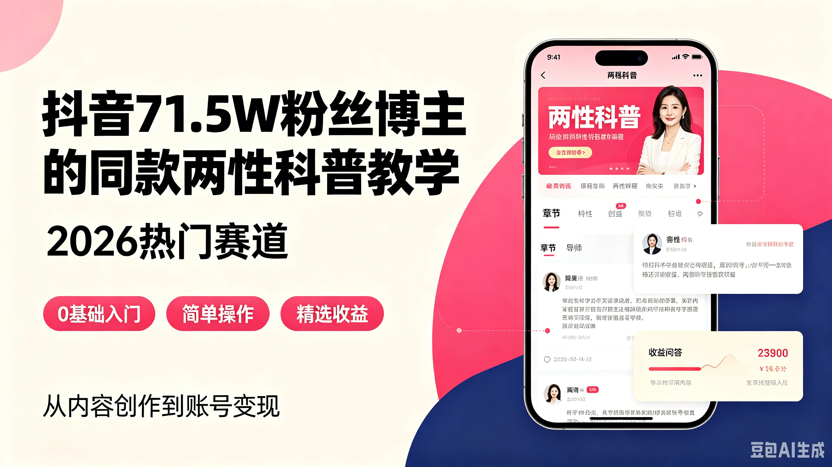 【精】抖音71.5W粉丝博主的同款两性科普教学，2026热门赛道，操作简单，轻松上手，0基础也能做，吃伙伴+精选收益-资源之家