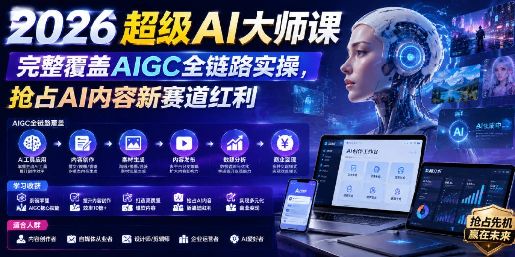 【精】2026超级AI大师课，完整覆盖AIGC全链路实操，抢占AI内容新赛道红利-资源之家
