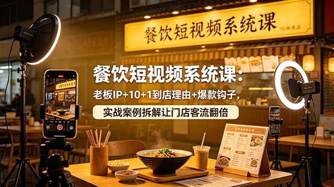 【精】餐饮短视频系统课:老板IP+10+1到店理由+爆款钩子,实战案例拆解让门店客流翻倍