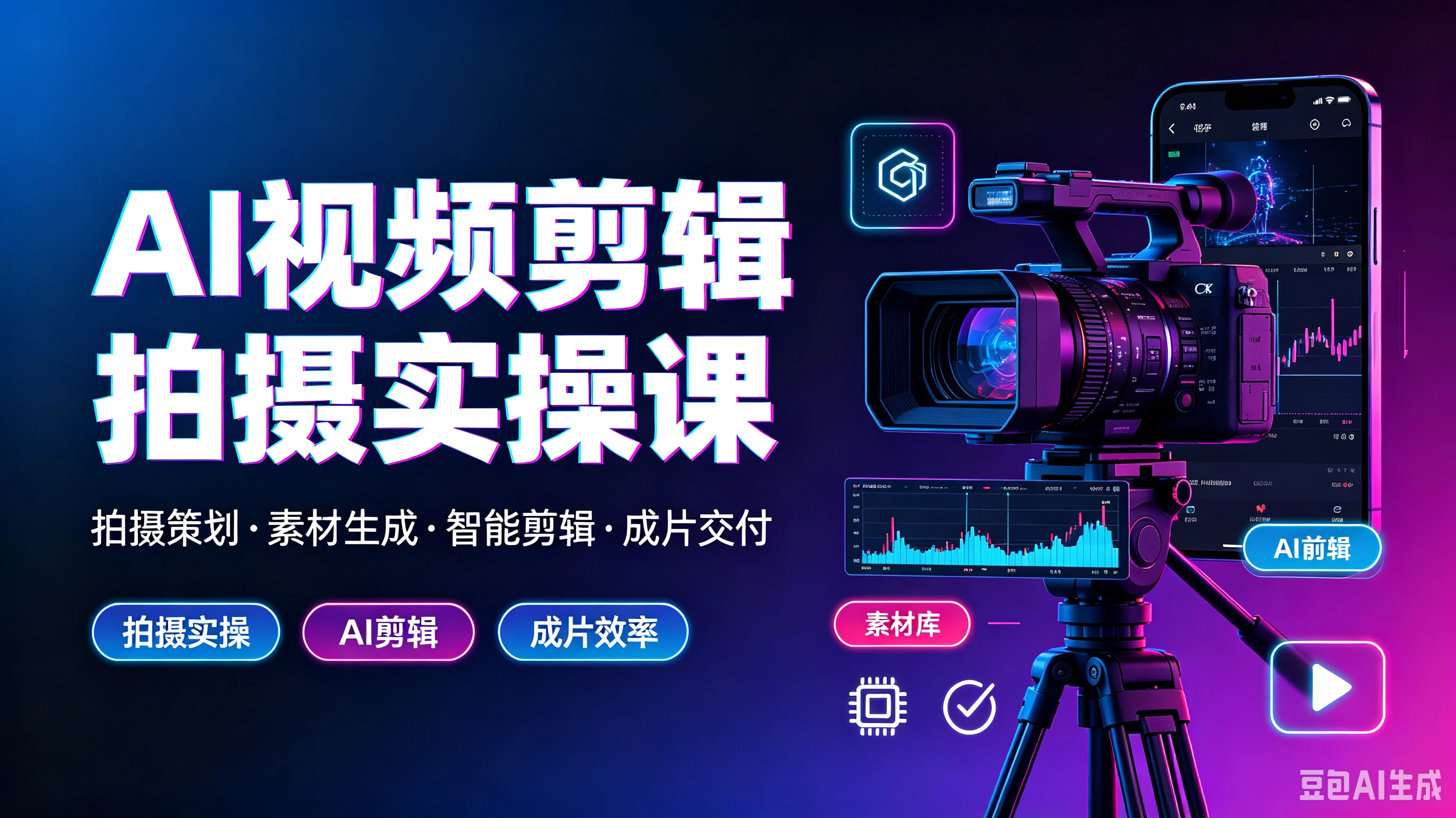 【精】AI视频剪辑拍摄实操课,拍摄策划·素材生成·智能剪辑·成片交付,拍摄实操、Al剪辑、成片效率