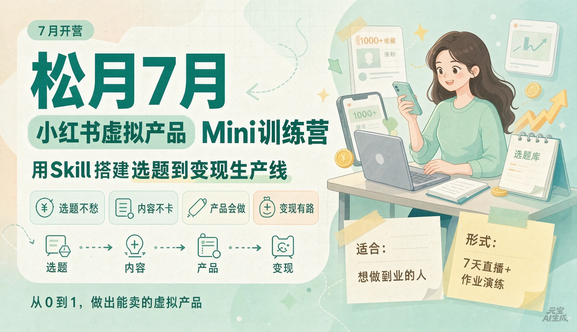 【精】松月7月小红书虚拟产品Mini训练营：用Skill搭建选题到变现生产线